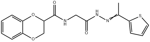 N-[2-oxo-2-[(2Z)-2-(1-thiophen-2-ylethylidene)hydrazinyl]ethyl]-2,3-dihydro-1,4-benzodioxine-3-carboxamide Structural