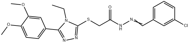 N-[(E)-(3-chlorophenyl)methylideneamino]-2-[[5-(3,4-dimethoxyphenyl)-4-ethyl-1,2,4-triazol-3-yl]sulfanyl]acetamide Structural
