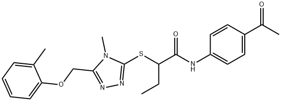 N-(4-acetylphenyl)-2-[[4-methyl-5-[(2-methylphenoxy)methyl]-1,2,4-triazol-3-yl]sulfanyl]butanamide Structural