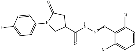 N-[(E)-(2,6-dichlorophenyl)methylideneamino]-1-(4-fluorophenyl)-5-oxopyrrolidine-3-carboxamide Structural