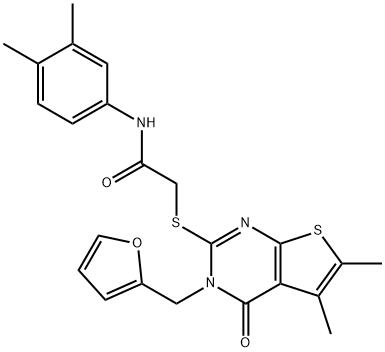 N-(3,4-dimethylphenyl)-2-[3-(furan-2-ylmethyl)-5,6-dimethyl-4-oxothieno[2,3-d]pyrimidin-2-yl]sulfanylacetamide Structural