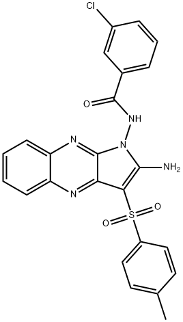 N-[2-amino-3-(4-methylphenyl)sulfonylpyrrolo[3,2-b]quinoxalin-1-yl]-3-chlorobenzamide Structural