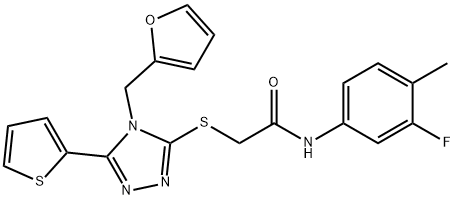 N-(3-fluoro-4-methylphenyl)-2-[[4-(furan-2-ylmethyl)-5-thiophen-2-yl-1,2,4-triazol-3-yl]sulfanyl]acetamide Structural