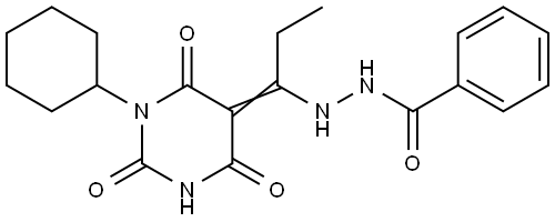 N'-[(1Z)-1-(1-cyclohexyl-2,4,6-trioxo-1,3-diazinan-5-ylidene)propyl]benzohydrazide Structural