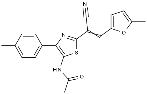 N-[2-[(E)-1-cyano-2-(5-methylfuran-2-yl)ethenyl]-4-(4-methylphenyl)-1,3-thiazol-5-yl]acetamide Structural