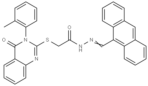 N-[(E)-anthracen-9-ylmethylideneamino]-2-[3-(2-methylphenyl)-4-oxoquinazolin-2-yl]sulfanylacetamide Structural