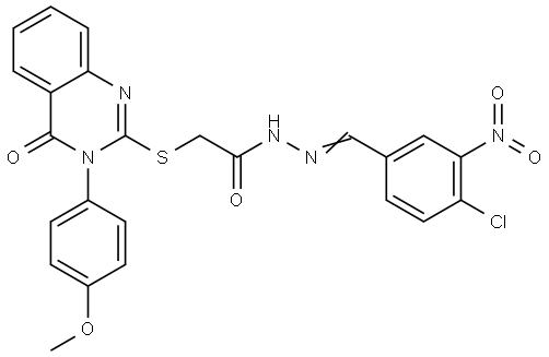 N-[(E)-(4-chloro-3-nitrophenyl)methylideneamino]-2-[3-(4-methoxyphenyl)-4-oxoquinazolin-2-yl]sulfanylacetamide Structural