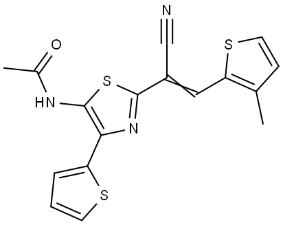 N-[2-[(E)-1-cyano-2-(3-methylthiophen-2-yl)ethenyl]-4-thiophen-2-yl-1,3-thiazol-5-yl]acetamide Structural