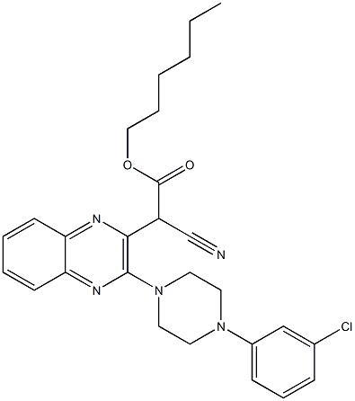 hexyl 2-[3-[4-(3-chlorophenyl)piperazin-1-yl]quinoxalin-2-yl]-2-cyanoacetate Structural