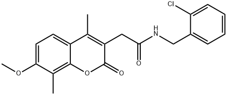 N-[(2-chlorophenyl)methyl]-2-(7-methoxy-4,8-dimethyl-2-oxochromen-3-yl)acetamide Structural