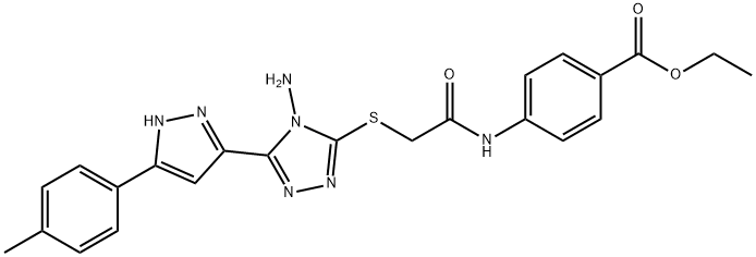 ethyl 4-[[2-[[4-amino-5-[3-(4-methylphenyl)-1H-pyrazol-5-yl]-1,2,4-triazol-3-yl]sulfanyl]acetyl]amino]benzoate Structural