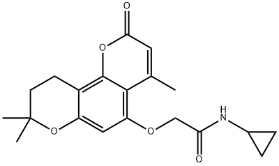 N-cyclopropyl-2-[(4,8,8-trimethyl-2-oxo-9,10-dihydropyrano[2,3-h]chromen-5-yl)oxy]acetamide Structural