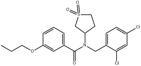 N-[(2,4-dichlorophenyl)methyl]-N-(1,1-dioxothiolan-3-yl)-3-propoxybenzamide Structural