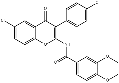 N-[6-chloro-3-(4-chlorophenyl)-4-oxochromen-2-yl]-3,4-dimethoxybenzamide Structural