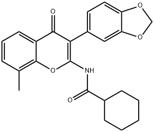 N-[3-(1,3-benzodioxol-5-yl)-8-methyl-4-oxochromen-2-yl]cyclohexanecarboxamide Structural