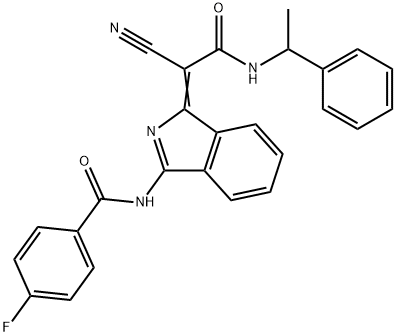 N-[(3Z)-3-[1-cyano-2-oxo-2-(1-phenylethylamino)ethylidene]isoindol-1-yl]-4-fluorobenzamide Structural