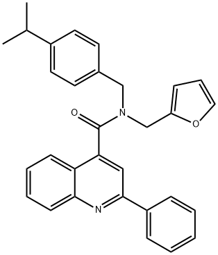N-(furan-2-ylmethyl)-2-phenyl-N-[(4-propan-2-ylphenyl)methyl]quinoline-4-carboxamide Structural