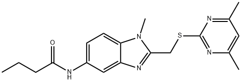 N-[2-[(4,6-dimethylpyrimidin-2-yl)sulfanylmethyl]-1-methylbenzimidazol-5-yl]butanamide Structural