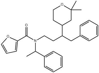N-[3-(2,2-dimethyloxan-4-yl)-4-phenylbutyl]-N-(1-phenylethyl)furan-2-carboxamide Structural
