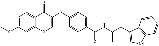 N-[1-(1H-indol-3-yl)propan-2-yl]-4-(7-methoxy-4-oxochromen-3-yl)oxybenzamide Structural