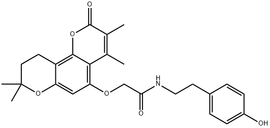N-[2-(4-hydroxyphenyl)ethyl]-2-[(3,4,8,8-tetramethyl-2-oxo-9,10-dihydropyrano[2,3-h]chromen-5-yl)oxy]acetamide Structural