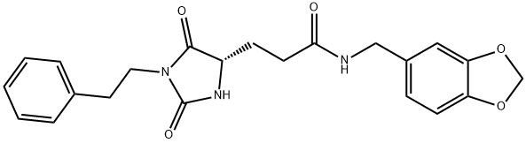 N-(1,3-benzodioxol-5-ylmethyl)-3-[(4S)-2,5-dioxo-1-(2-phenylethyl)imidazolidin-4-yl]propanamide Structural