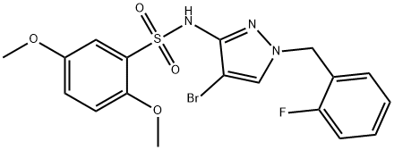 N-[4-bromo-1-[(2-fluorophenyl)methyl]pyrazol-3-yl]-2,5-dimethoxybenzenesulfonamide Structural
