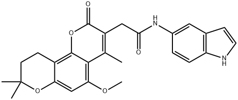N-(1H-indol-5-yl)-2-(5-methoxy-4,8,8-trimethyl-2-oxo-9,10-dihydropyrano[2,3-h]chromen-3-yl)acetamide Structural