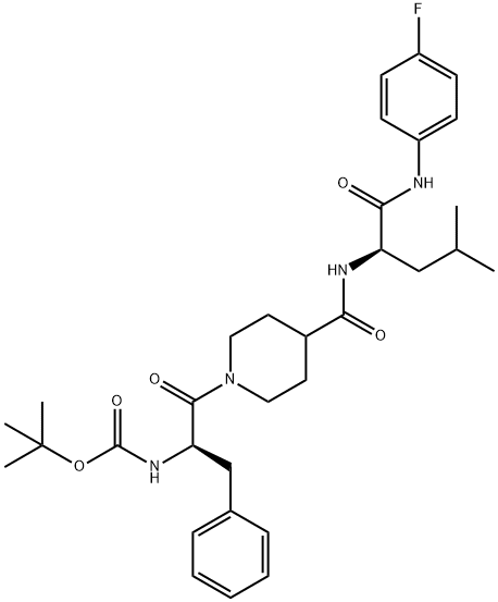 tert-butyl N-[(2R)-1-[4-[[(2R)-1-(4-fluoroanilino)-4-methyl-1-oxopentan-2-yl]carbamoyl]piperidin-1-yl]-1-oxo-3-phenylpropan-2-yl]carbamate Structural