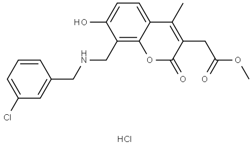 methyl 2-[8-[[(3-chlorophenyl)methylamino]methyl]-7-hydroxy-4-methyl-2-oxochromen-3-yl]acetate hydrochloride Structural