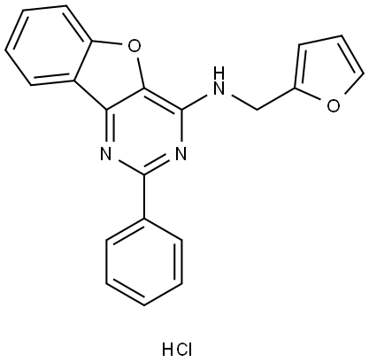 furan-2-ylmethyl-(2-phenyl-[1]benzofuro[3,2-d]pyrimidin-4-yl)azanium chloride Structural