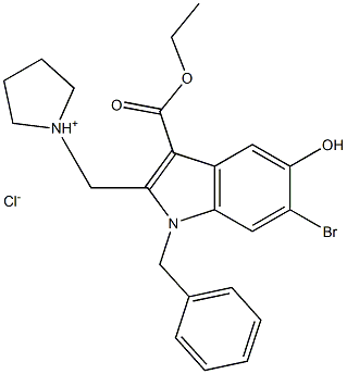 ethyl 1-benzyl-6-bromo-5-hydroxy-2-(pyrrolidin-1-ium-1-ylmethyl)indole-3-carboxylate chloride Structural