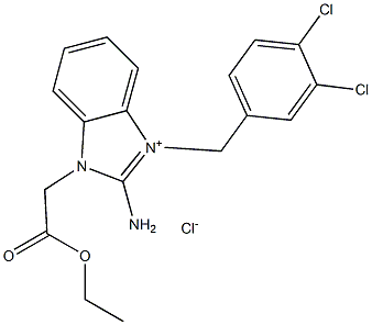 ethyl 2-[2-amino-3-[(3,4-dichlorophenyl)methyl]benzimidazol-3-ium-1-yl]acetate chloride Structural