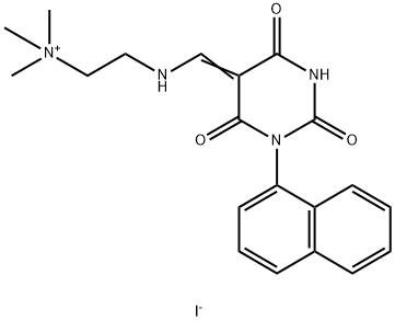trimethyl-[2-[[(E)-(1-naphthalen-1-yl-2,4,6-trioxo-1,3-diazinan-5-ylidene)methyl]amino]ethyl]azanium iodide Structural