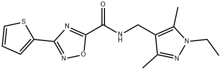 N-[(1-ethyl-3,5-dimethylpyrazol-4-yl)methyl]-3-thiophen-2-yl-1,2,4-oxadiazole-5-carboxamide Structural