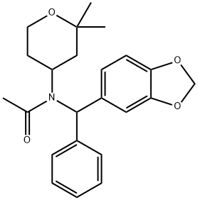 N-[1,3-benzodioxol-5-yl(phenyl)methyl]-N-(2,2-dimethyloxan-4-yl)acetamide Structural
