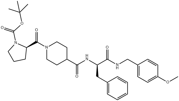 tert-butyl (2R)-2-[4-[[(2R)-1-[(4-methoxyphenyl)methylamino]-1-oxo-3-phenylpropan-2-yl]carbamoyl]piperidine-1-carbonyl]pyrrolidine-1-carboxylate Structural