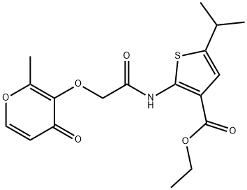 ethyl 2-[[2-(2-methyl-4-oxopyran-3-yl)oxyacetyl]amino]-5-propan-2-ylthiophene-3-carboxylate Structural
