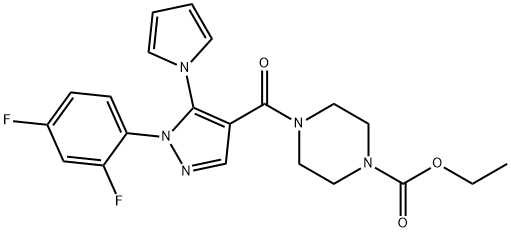 ethyl 4-[1-(2,4-difluorophenyl)-5-pyrrol-1-ylpyrazole-4-carbonyl]piperazine-1-carboxylate Structural