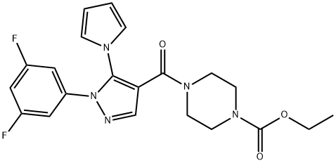 ethyl 4-[1-(3,5-difluorophenyl)-5-pyrrol-1-ylpyrazole-4-carbonyl]piperazine-1-carboxylate Structural