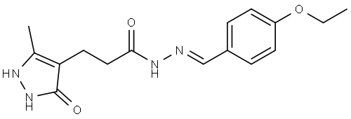 N-[(E)-(4-ethoxyphenyl)methylideneamino]-3-(3-methyl-5-oxo-1,2-dihydropyrazol-4-yl)propanamide Structural