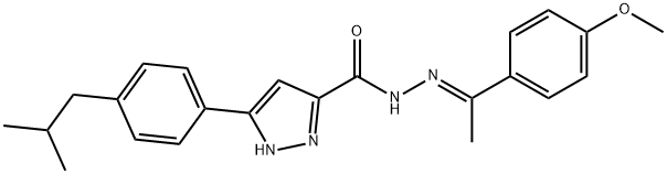 N-[(E)-1-(4-methoxyphenyl)ethylideneamino]-3-[4-(2-methylpropyl)phenyl]-1H-pyrazole-5-carboxamide Structural