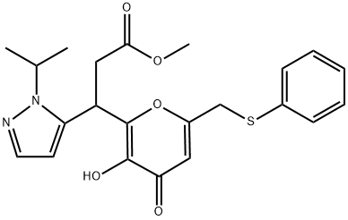 methyl 3-[3-hydroxy-4-oxo-6-(phenylsulfanylmethyl)pyran-2-yl]-3-(2-propan-2-ylpyrazol-3-yl)propanoate Structural