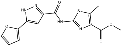 methyl 2-[[5-(furan-2-yl)-1H-pyrazole-3-carbonyl]amino]-5-methyl-1,3-thiazole-4-carboxylate Structural