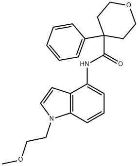 N-[1-(2-methoxyethyl)indol-4-yl]-4-phenyloxane-4-carboxamide Structural