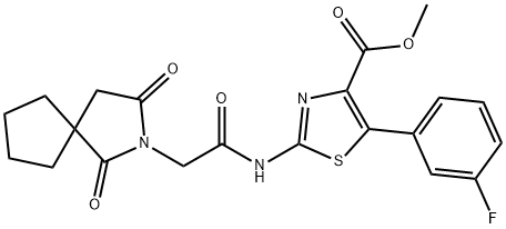 methyl 2-[[2-(1,3-dioxo-2-azaspiro[4.4]nonan-2-yl)acetyl]amino]-5-(3-fluorophenyl)-1,3-thiazole-4-carboxylate Structural