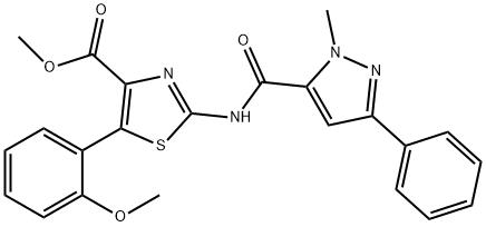 methyl 5-(2-methoxyphenyl)-2-[(2-methyl-5-phenylpyrazole-3-carbonyl)amino]-1,3-thiazole-4-carboxylate Structural