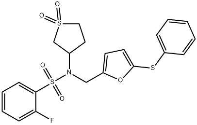 N-(1,1-dioxothiolan-3-yl)-2-fluoro-N-[(5-phenylsulfanylfuran-2-yl)methyl]benzenesulfonamide Structural
