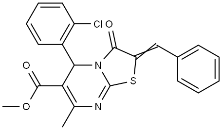 methyl (2E)-2-benzylidene-5-(2-chlorophenyl)-7-methyl-3-oxo-5H-[1,3]thiazolo[3,2-a]pyrimidine-6-carboxylate Structural