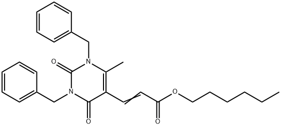 hexyl (E)-3-(1,3-dibenzyl-4-methyl-2,6-dioxopyrimidin-5-yl)prop-2-enoate Structural